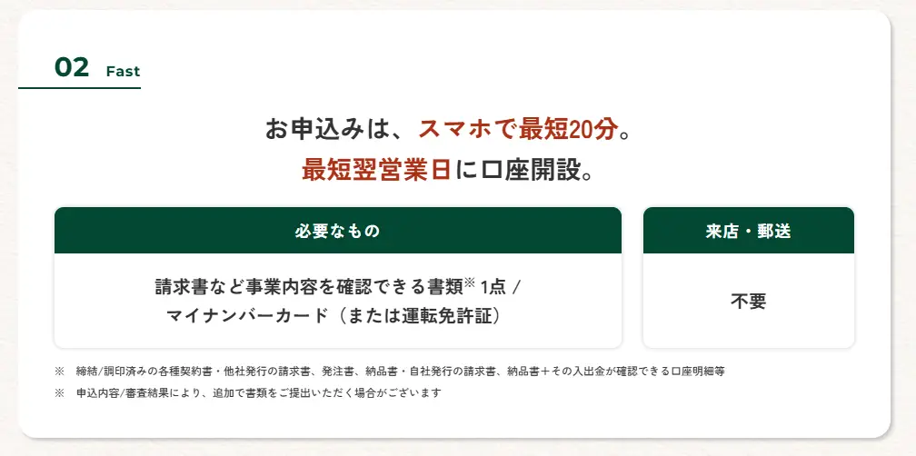 Trunkは最短翌営業日の口座開設